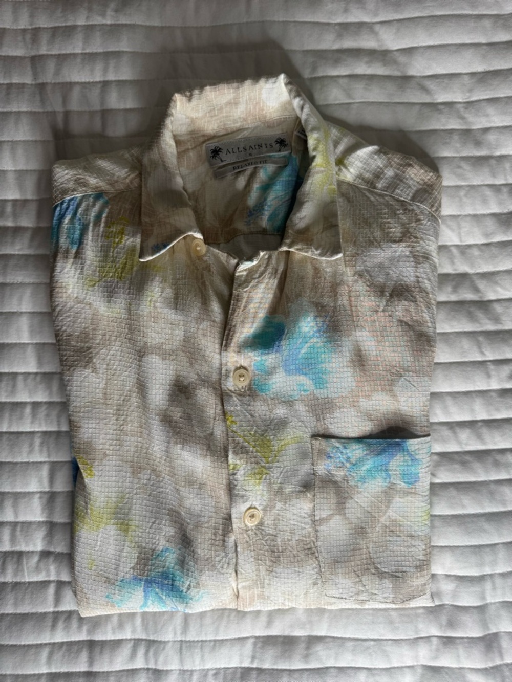 ALL SAINTS Cream Floral Short-Sleeve Button-Down with Blue Accents - Picture 2 of 4